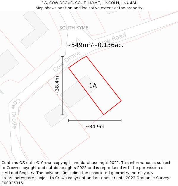 1A, COW DROVE, SOUTH KYME, LINCOLN, LN4 4AL: Plot and title map