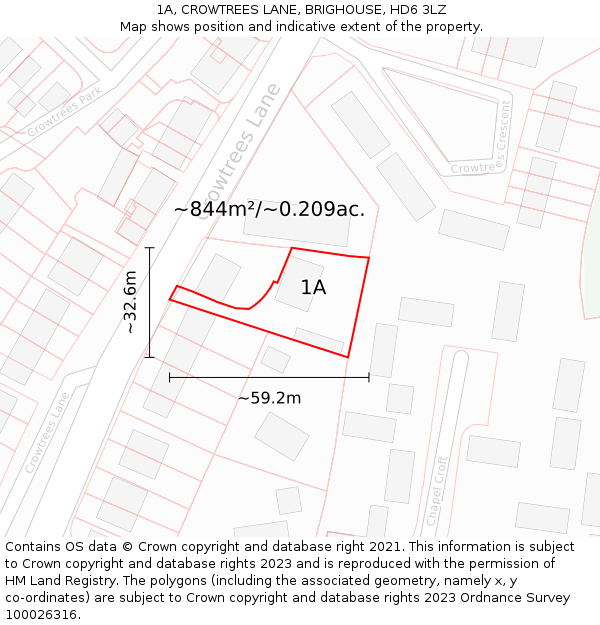 1A, CROWTREES LANE, BRIGHOUSE, HD6 3LZ: Plot and title map