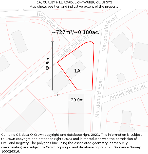 1A, CURLEY HILL ROAD, LIGHTWATER, GU18 5YG: Plot and title map