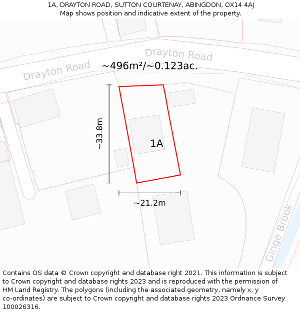 1A, DRAYTON ROAD, SUTTON COURTENAY, ABINGDON, OX14 4AJ: Plot and title map