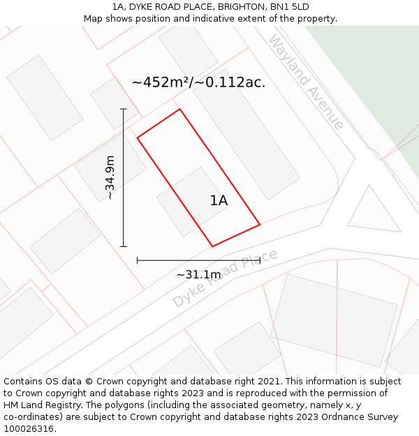 1A, DYKE ROAD PLACE, BRIGHTON, BN1 5LD: Plot and title map