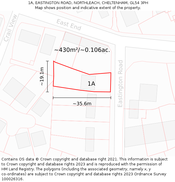 1A, EASTINGTON ROAD, NORTHLEACH, CHELTENHAM, GL54 3PH: Plot and title map