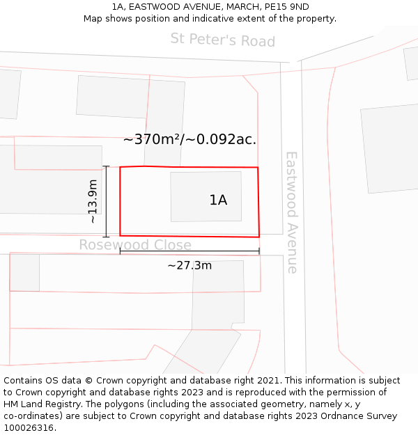 1A, EASTWOOD AVENUE, MARCH, PE15 9ND: Plot and title map