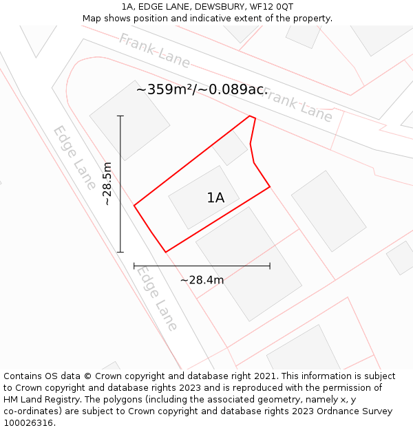 1A, EDGE LANE, DEWSBURY, WF12 0QT: Plot and title map