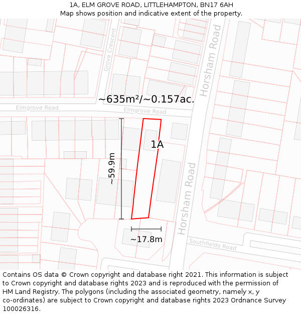 1A, ELM GROVE ROAD, LITTLEHAMPTON, BN17 6AH: Plot and title map