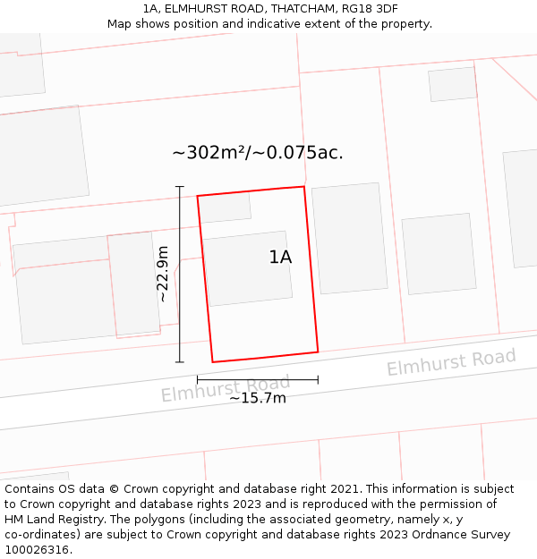 1A, ELMHURST ROAD, THATCHAM, RG18 3DF: Plot and title map