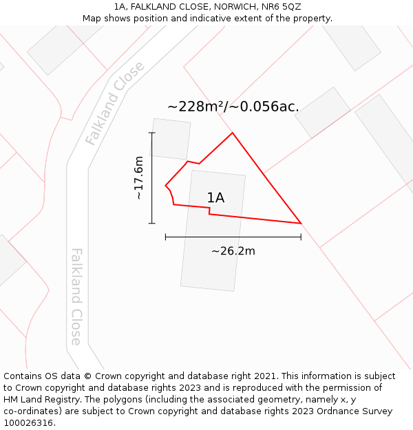 1A, FALKLAND CLOSE, NORWICH, NR6 5QZ: Plot and title map