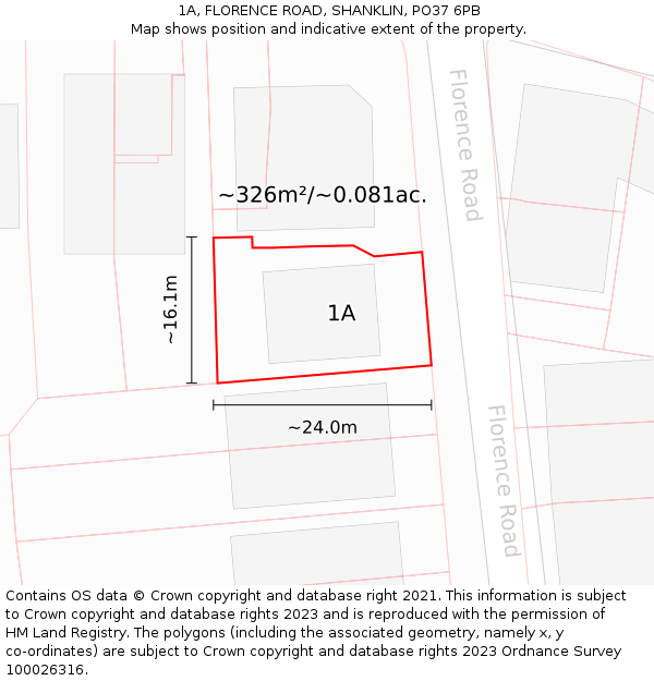 1A, FLORENCE ROAD, SHANKLIN, PO37 6PB: Plot and title map