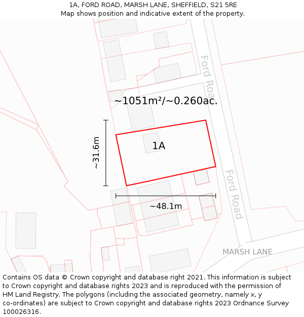 1A, FORD ROAD, MARSH LANE, SHEFFIELD, S21 5RE: Plot and title map