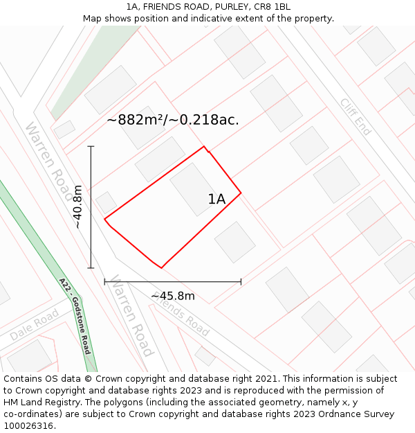 1A, FRIENDS ROAD, PURLEY, CR8 1BL: Plot and title map