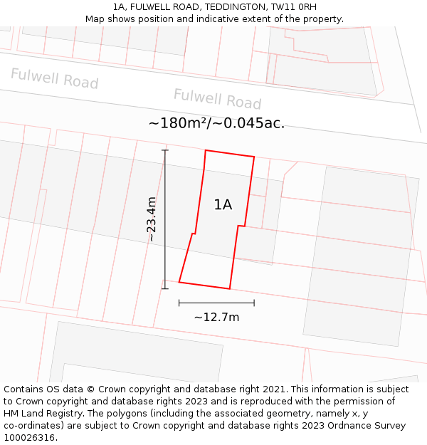 1A, FULWELL ROAD, TEDDINGTON, TW11 0RH: Plot and title map