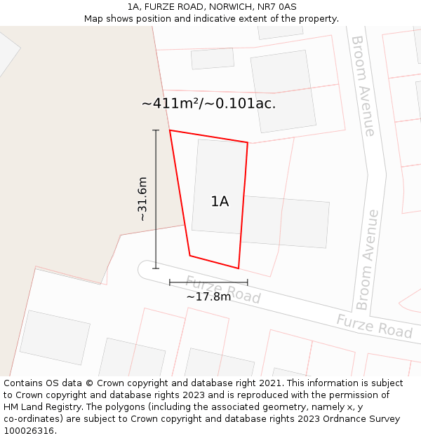 1A, FURZE ROAD, NORWICH, NR7 0AS: Plot and title map