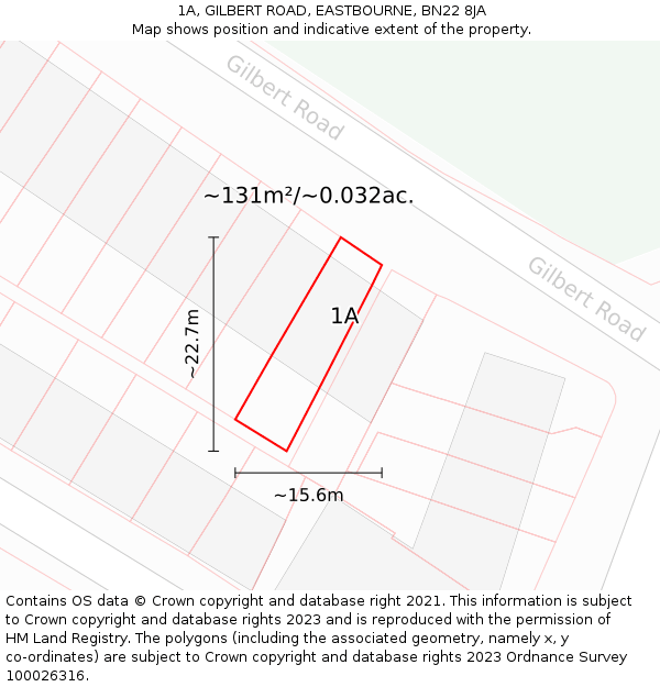 1A, GILBERT ROAD, EASTBOURNE, BN22 8JA: Plot and title map