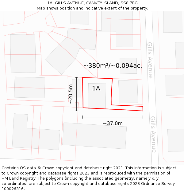 1A, GILLS AVENUE, CANVEY ISLAND, SS8 7RG: Plot and title map