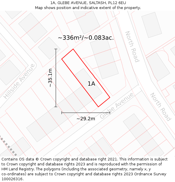 1A, GLEBE AVENUE, SALTASH, PL12 6EU: Plot and title map