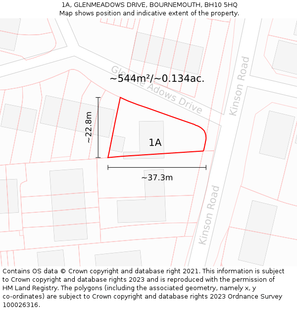 1A, GLENMEADOWS DRIVE, BOURNEMOUTH, BH10 5HQ: Plot and title map