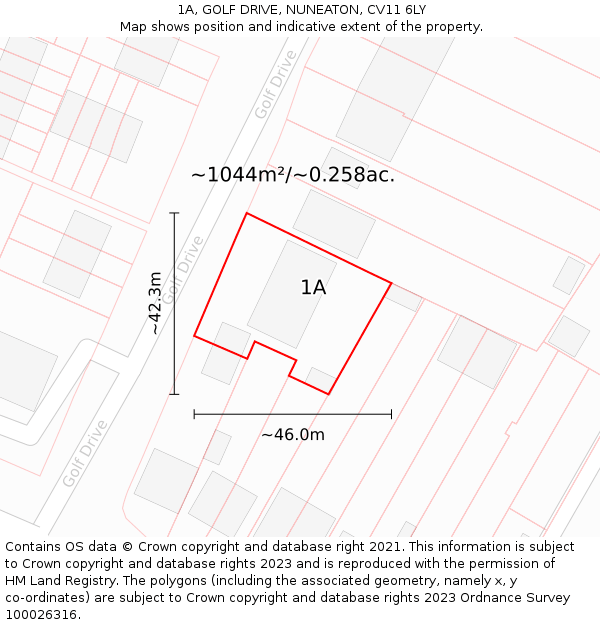 1A, GOLF DRIVE, NUNEATON, CV11 6LY: Plot and title map