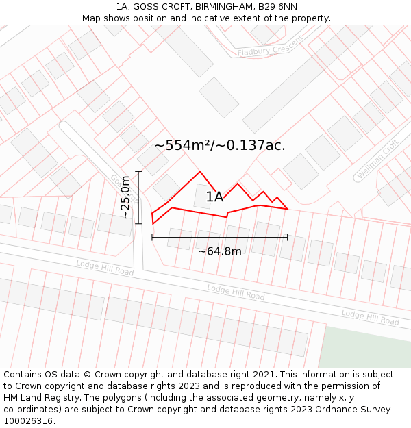 1A, GOSS CROFT, BIRMINGHAM, B29 6NN: Plot and title map