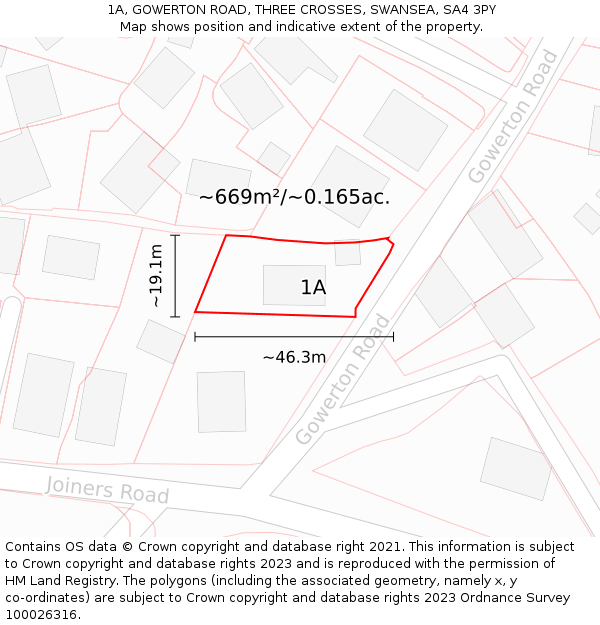 1A, GOWERTON ROAD, THREE CROSSES, SWANSEA, SA4 3PY: Plot and title map