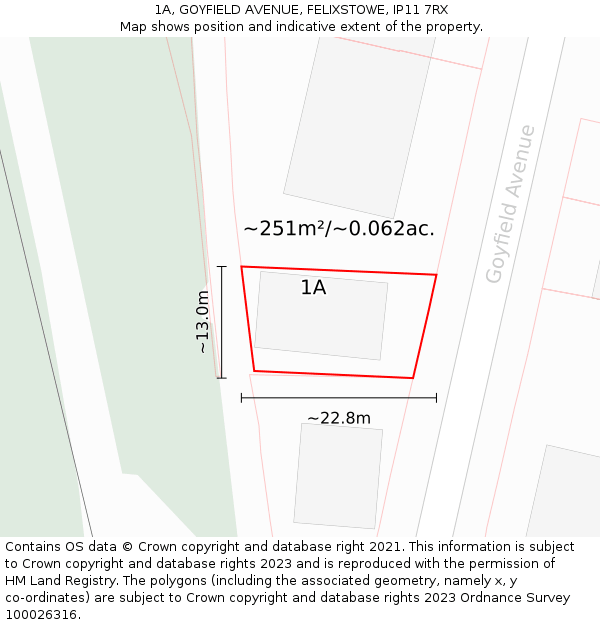 1A, GOYFIELD AVENUE, FELIXSTOWE, IP11 7RX: Plot and title map