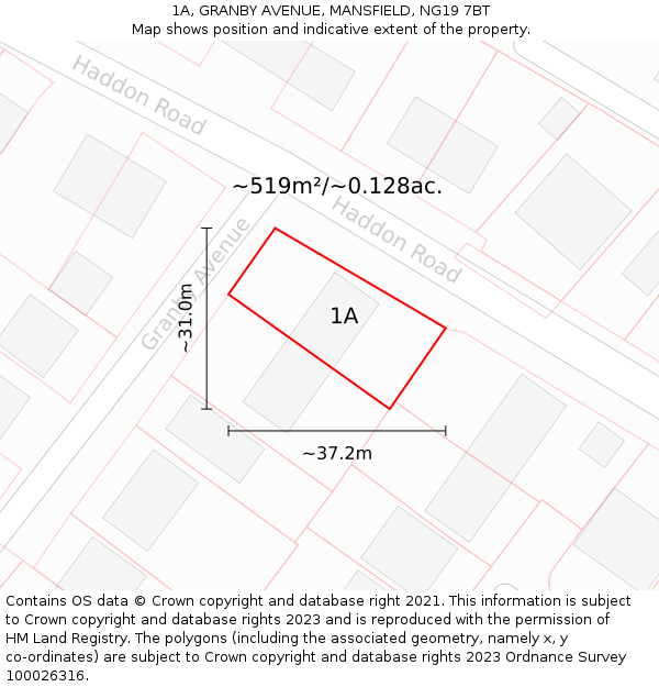 1A, GRANBY AVENUE, MANSFIELD, NG19 7BT: Plot and title map