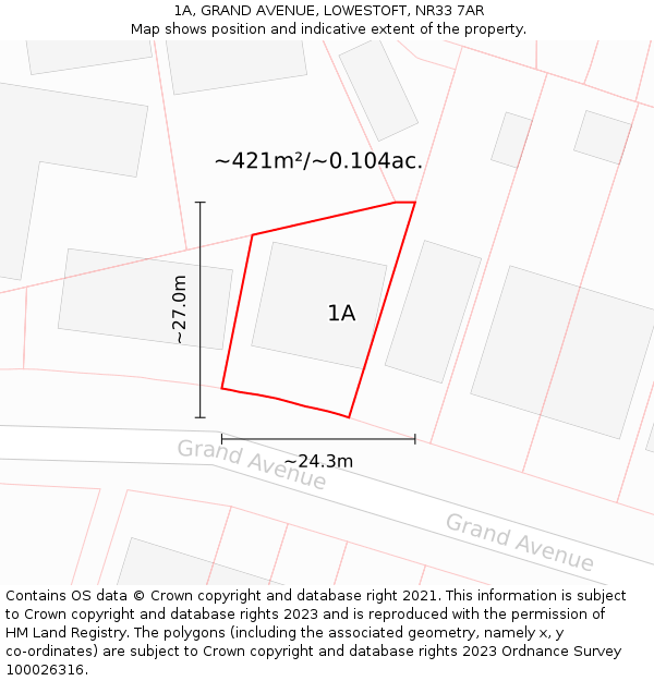 1A, GRAND AVENUE, LOWESTOFT, NR33 7AR: Plot and title map