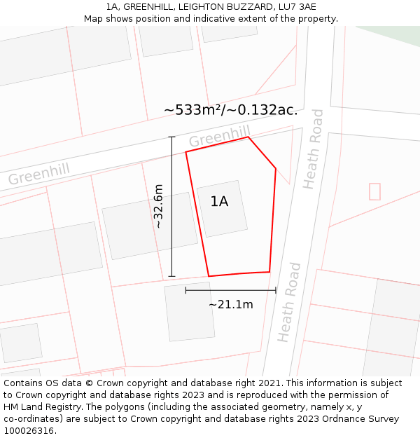 1A, GREENHILL, LEIGHTON BUZZARD, LU7 3AE: Plot and title map