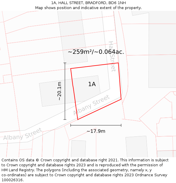 1A, HALL STREET, BRADFORD, BD6 1NH: Plot and title map