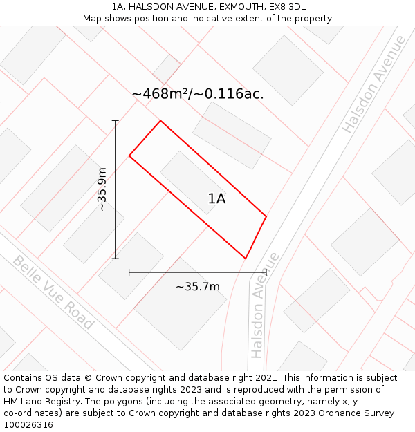 1A, HALSDON AVENUE, EXMOUTH, EX8 3DL: Plot and title map