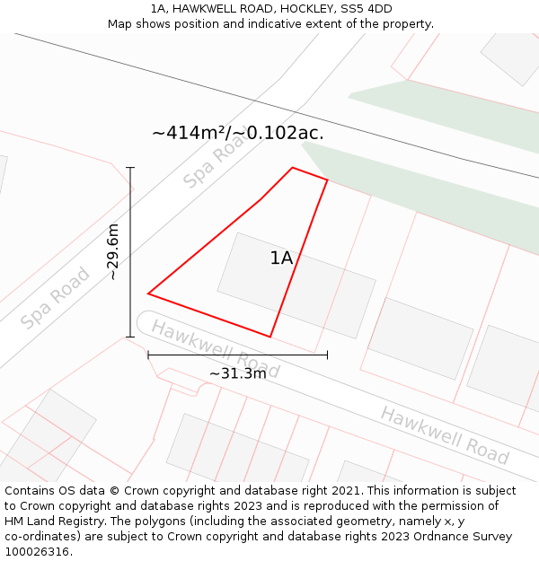 1A, HAWKWELL ROAD, HOCKLEY, SS5 4DD: Plot and title map