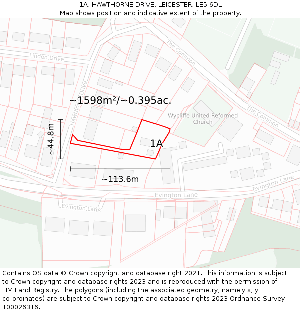 1A, HAWTHORNE DRIVE, LEICESTER, LE5 6DL: Plot and title map