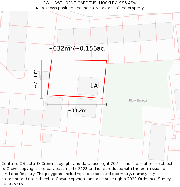 1A, HAWTHORNE GARDENS, HOCKLEY, SS5 4SW: Plot and title map