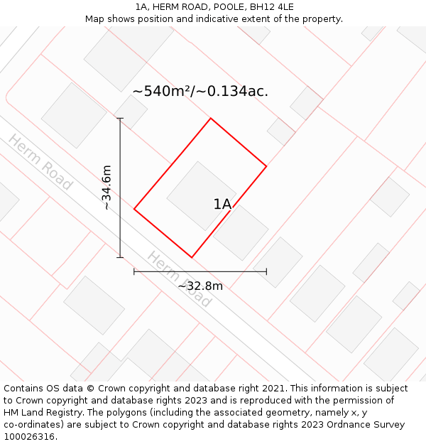 1A, HERM ROAD, POOLE, BH12 4LE: Plot and title map
