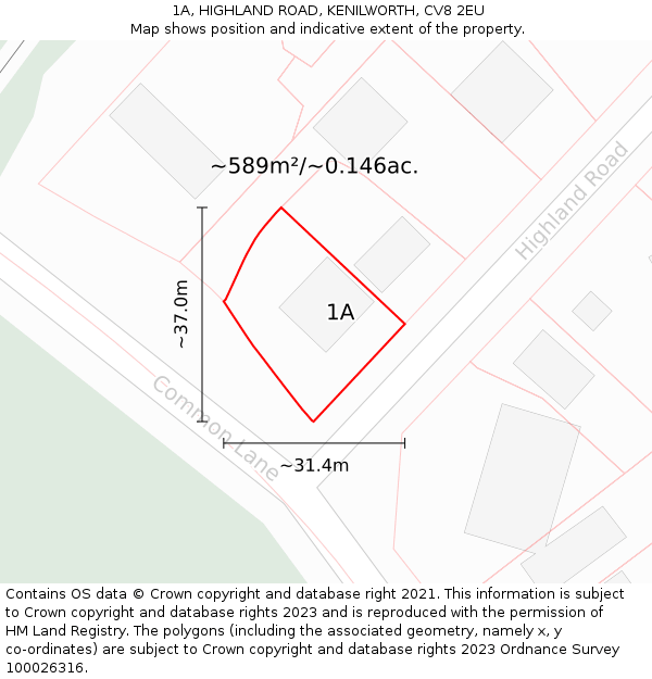 1A, HIGHLAND ROAD, KENILWORTH, CV8 2EU: Plot and title map