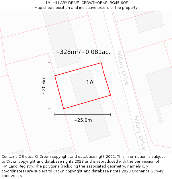 1A, HILLARY DRIVE, CROWTHORNE, RG45 6QF: Plot and title map