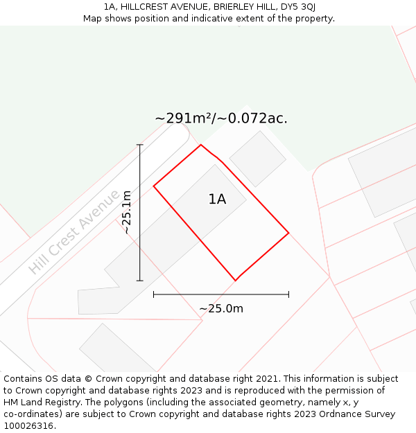 1A, HILLCREST AVENUE, BRIERLEY HILL, DY5 3QJ: Plot and title map