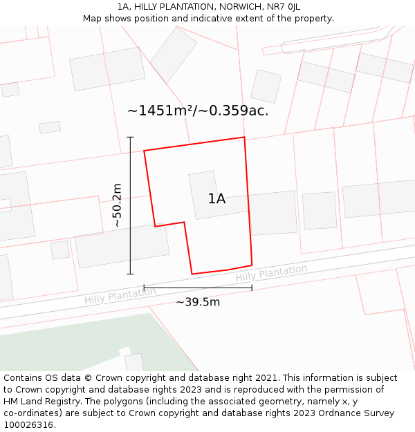 1A, HILLY PLANTATION, NORWICH, NR7 0JL: Plot and title map