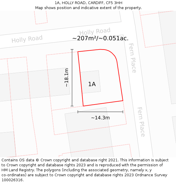 1A, HOLLY ROAD, CARDIFF, CF5 3HH: Plot and title map