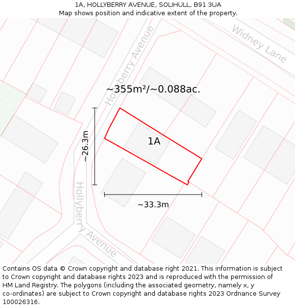 1A, HOLLYBERRY AVENUE, SOLIHULL, B91 3UA: Plot and title map