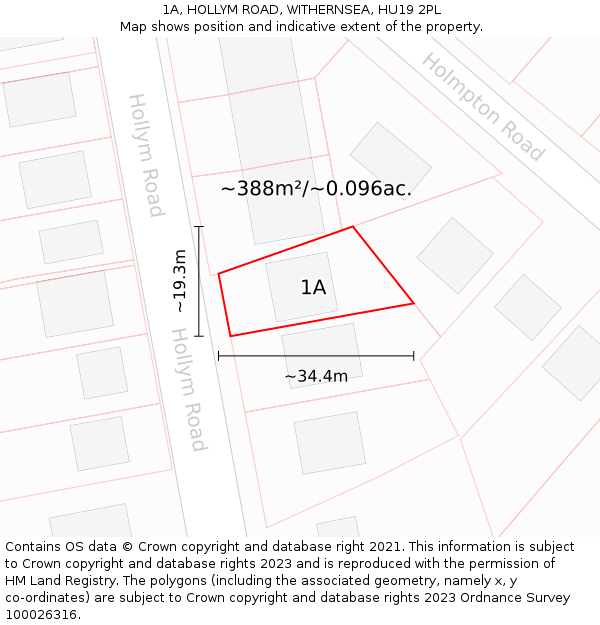 1A, HOLLYM ROAD, WITHERNSEA, HU19 2PL: Plot and title map