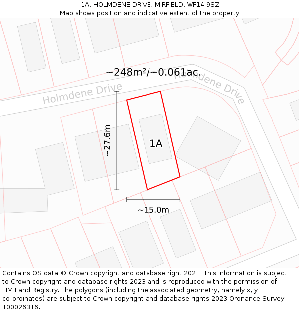 1A, HOLMDENE DRIVE, MIRFIELD, WF14 9SZ: Plot and title map