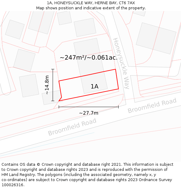 1A, HONEYSUCKLE WAY, HERNE BAY, CT6 7AX: Plot and title map