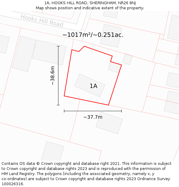 1A, HOOKS HILL ROAD, SHERINGHAM, NR26 8NJ: Plot and title map