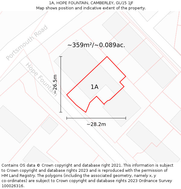 1A, HOPE FOUNTAIN, CAMBERLEY, GU15 1JF: Plot and title map