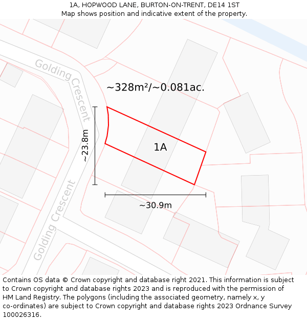 1A, HOPWOOD LANE, BURTON-ON-TRENT, DE14 1ST: Plot and title map