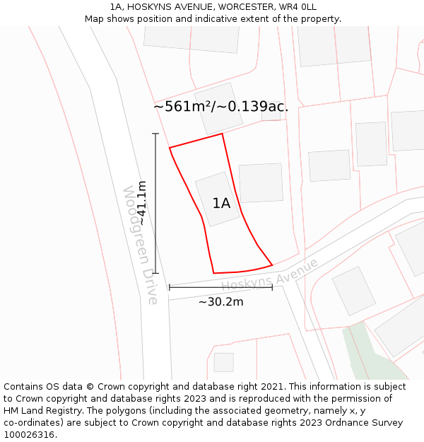 1A, HOSKYNS AVENUE, WORCESTER, WR4 0LL: Plot and title map