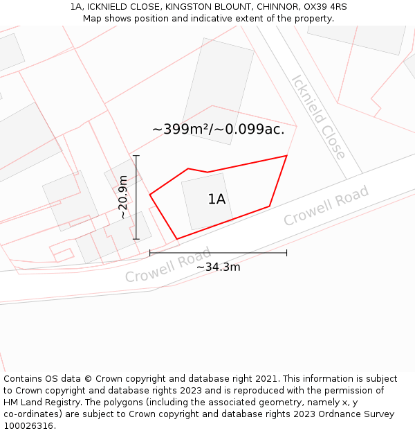 1A, ICKNIELD CLOSE, KINGSTON BLOUNT, CHINNOR, OX39 4RS: Plot and title map