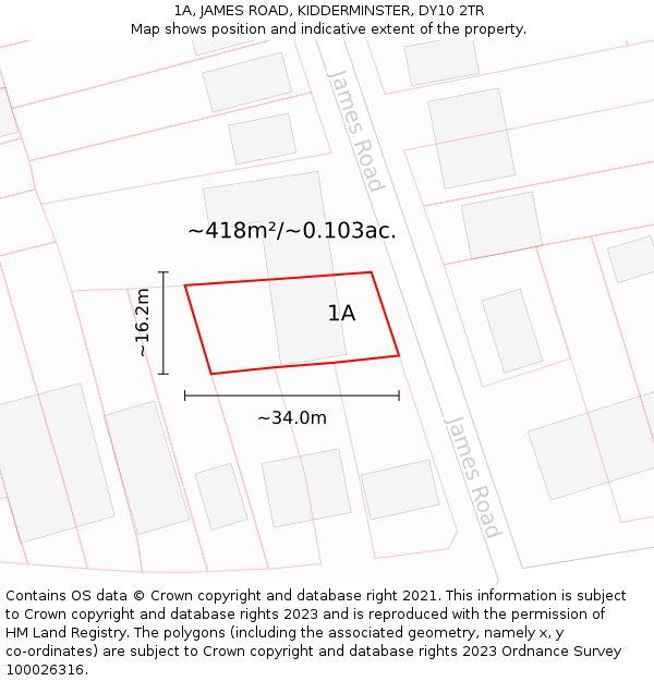 1A, JAMES ROAD, KIDDERMINSTER, DY10 2TR: Plot and title map