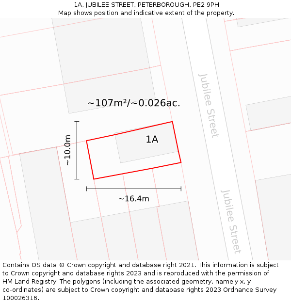 1A, JUBILEE STREET, PETERBOROUGH, PE2 9PH: Plot and title map
