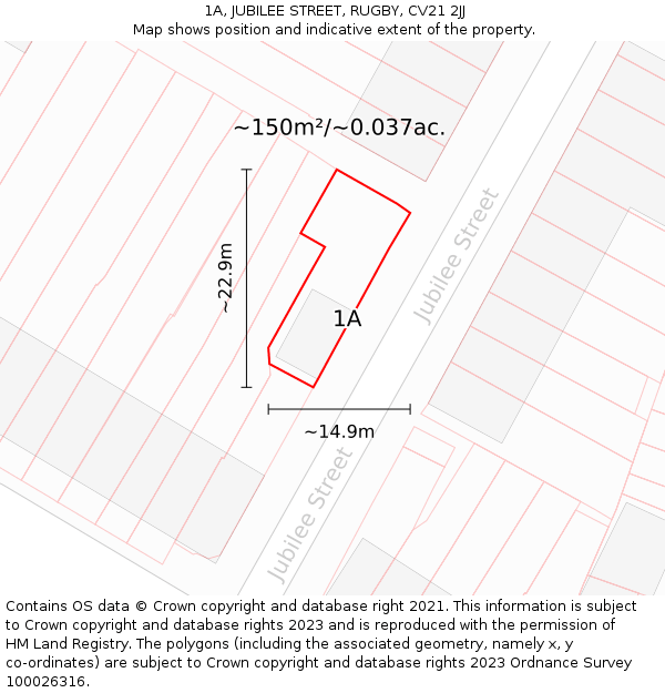 1A, JUBILEE STREET, RUGBY, CV21 2JJ: Plot and title map